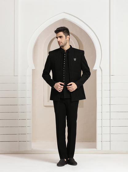 Black Striped Jodhpuri Suit | JadeBlue