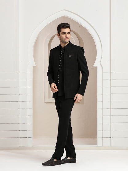 Black Striped Jodhpuri Suit | JadeBlue