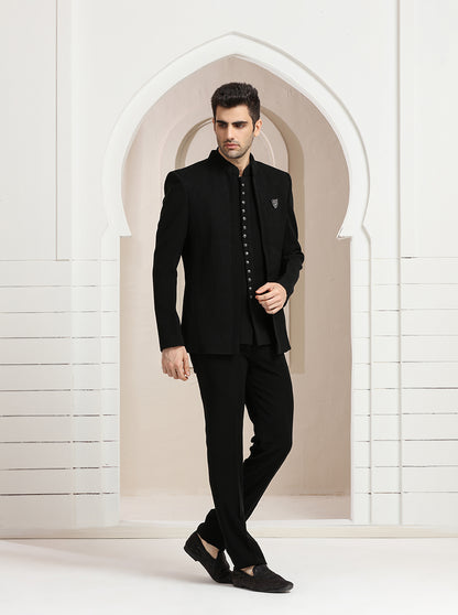 Black Striped Jodhpuri Suit | JadeBlue