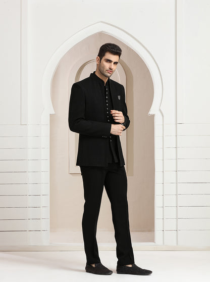 Black Striped Jodhpuri Suit | JadeBlue