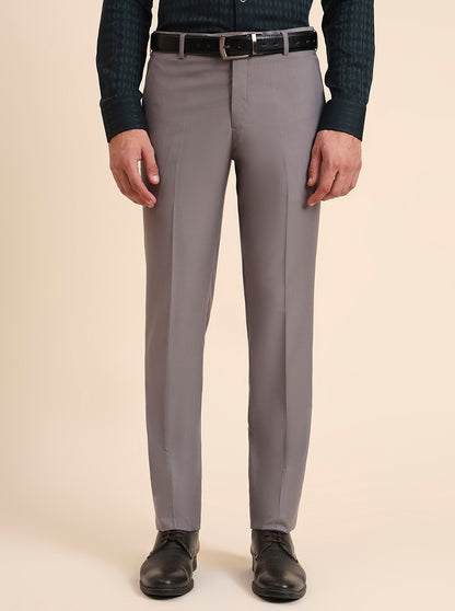 Grey Solid Slim Fit Formal Trouser | Metal
