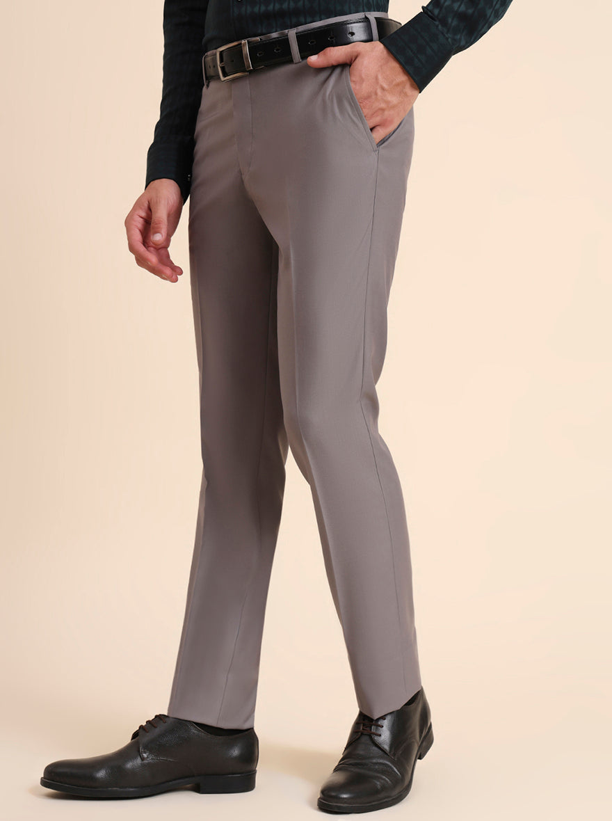 Grey Solid Slim Fit Formal Trouser | Metal
