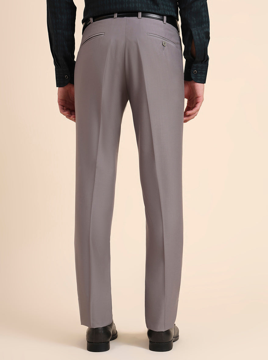 Grey Solid Slim Fit Formal Trouser | Metal