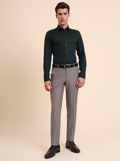 Grey Solid Slim Fit Formal Trouser | Metal