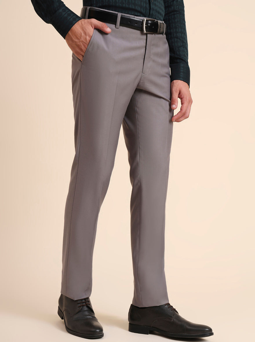 Grey Solid Slim Fit Formal Trouser | Metal