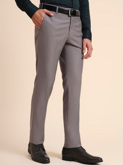 Grey Solid Slim Fit Formal Trouser | Metal