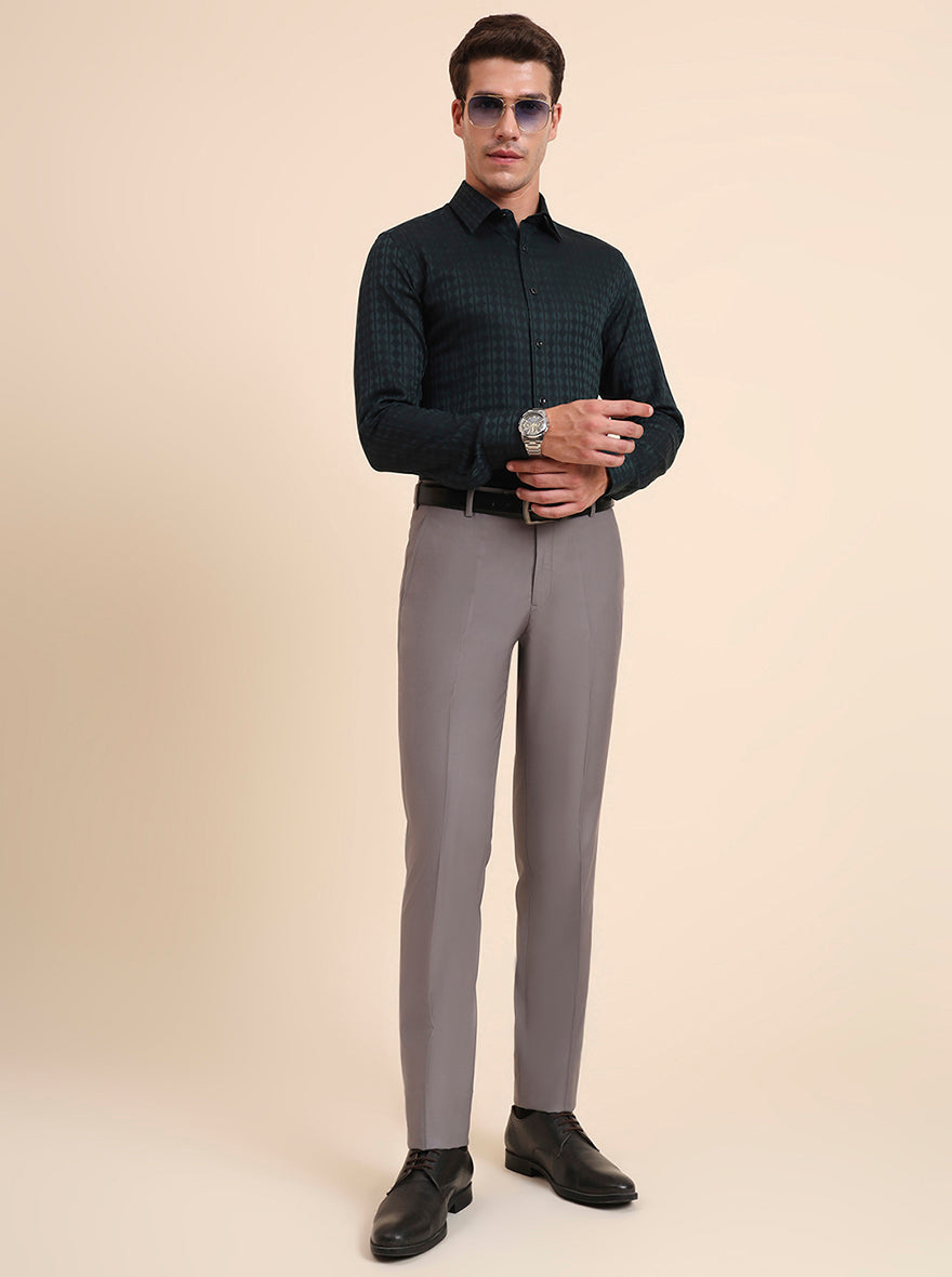 Grey Solid Slim Fit Formal Trouser | Metal