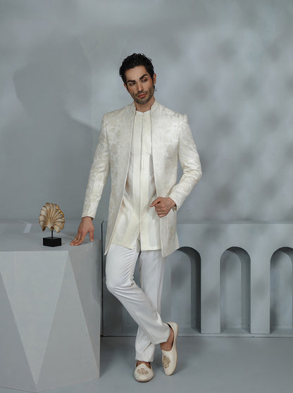 Cream Self Design Indowestern | TULA