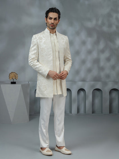 Cream Self Design Indowestern | TULA