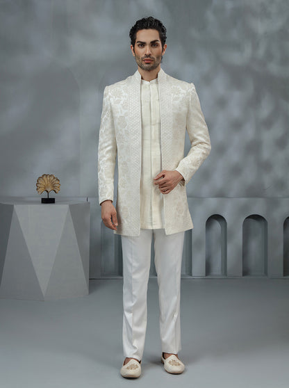 Cream Self Design Indowestern | TULA
