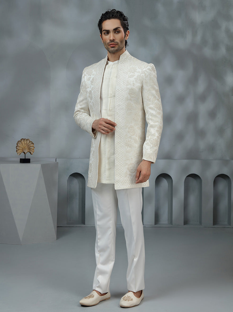 Cream Self Design Indowestern | TULA