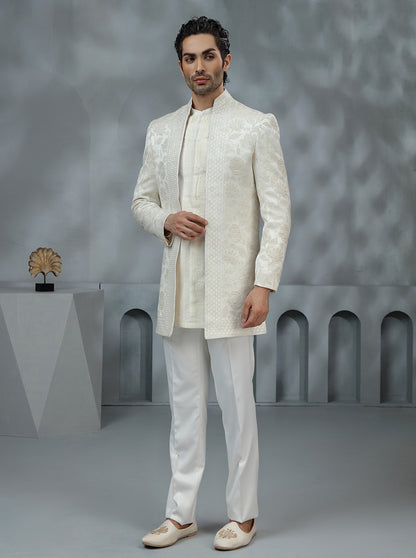 Cream Self Design Indowestern | TULA