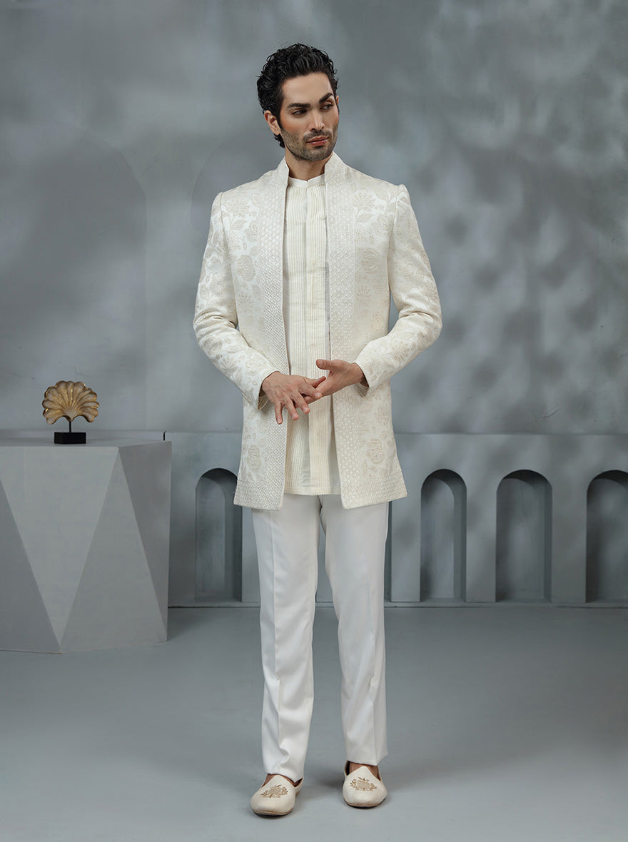 Cream Self Design Indowestern | TULA
