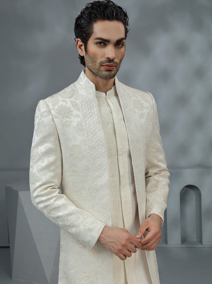 Cream Self Design Indowestern | TULA