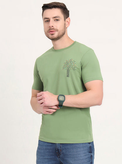 Light Green Printed Slim Fit T-Shirt | JadeBlue