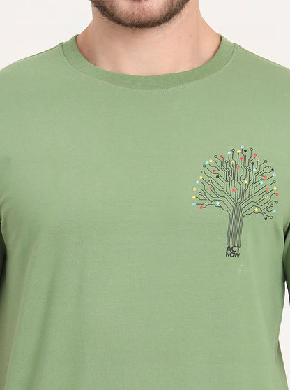 Light Green Printed Slim Fit T-Shirt | JadeBlue