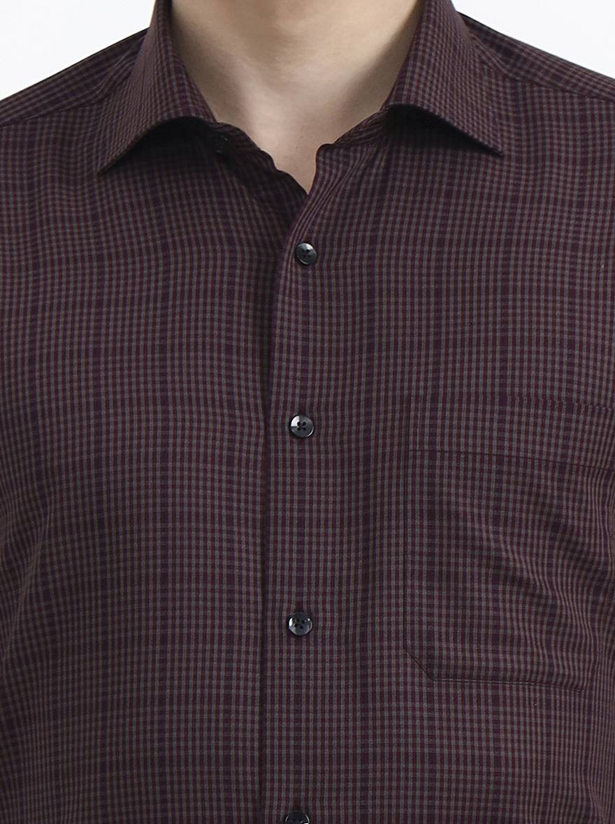 Maroon & Grey Checked Slim Fit Formal Shirt | Metal