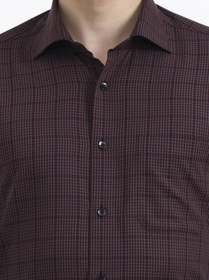 Maroon & Grey Checked Slim Fit Formal Shirt | Metal