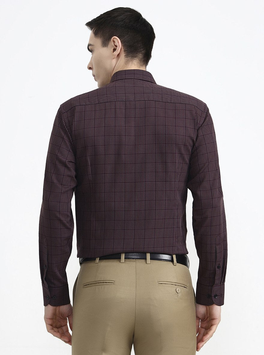 Maroon & Grey Checked Slim Fit Formal Shirt | Metal