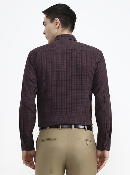 Maroon & Grey Checked Slim Fit Formal Shirt | Metal
