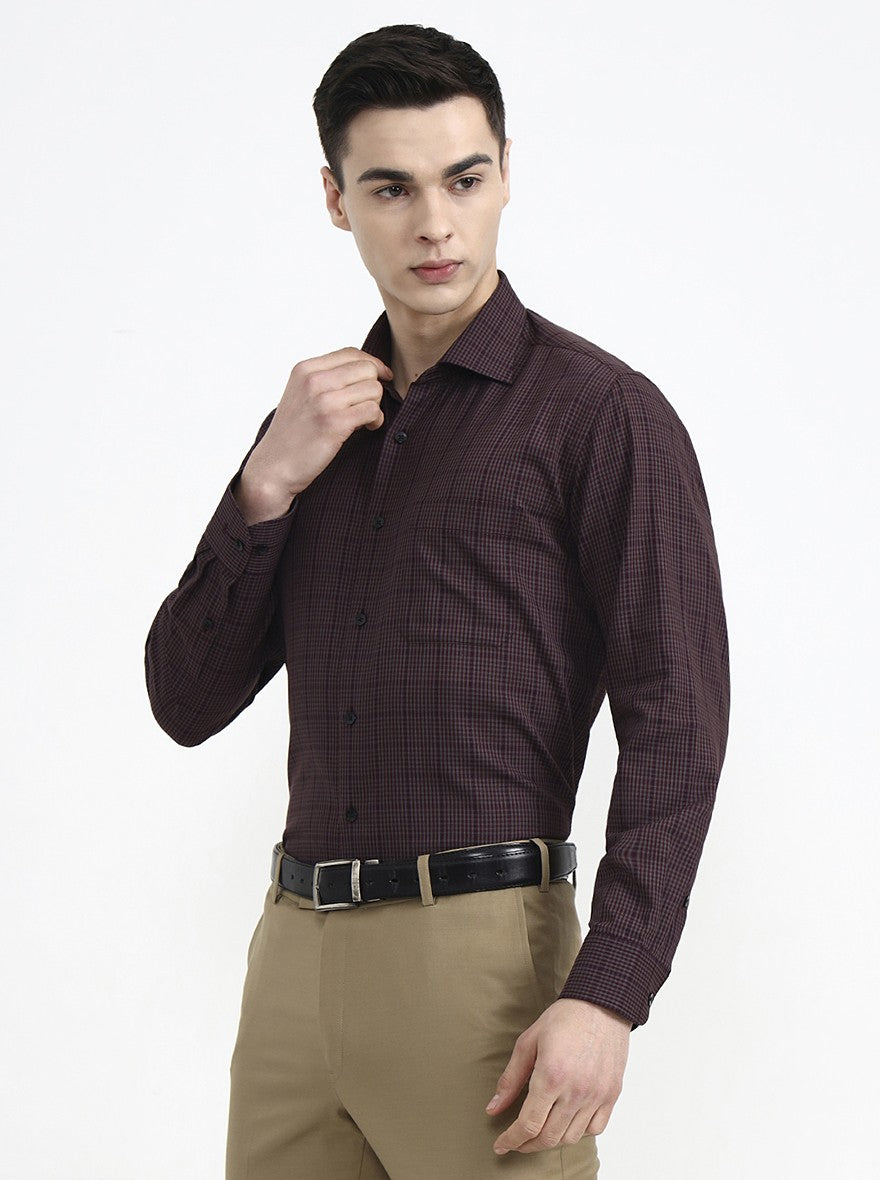 Maroon & Grey Checked Slim Fit Formal Shirt | Metal