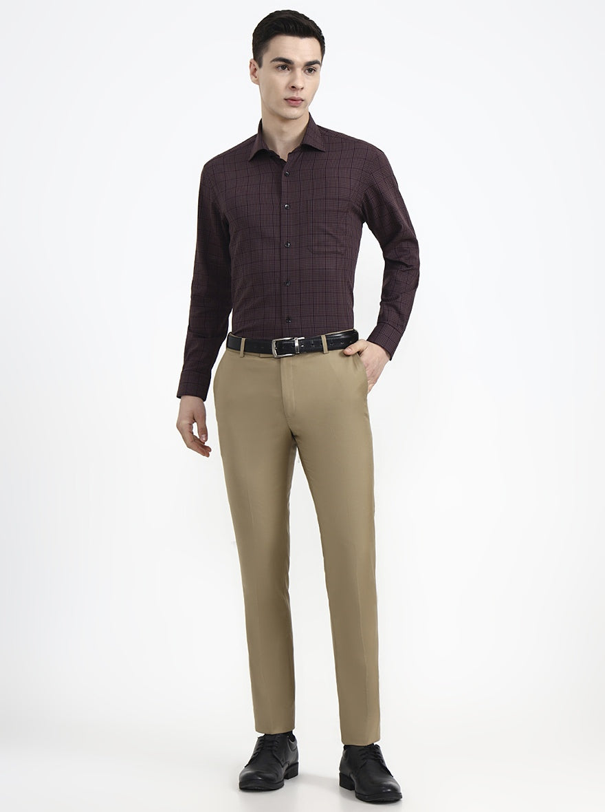 Maroon & Grey Checked Slim Fit Formal Shirt | Metal
