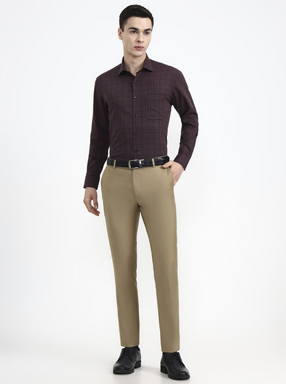 Maroon & Grey Checked Slim Fit Formal Shirt | Metal