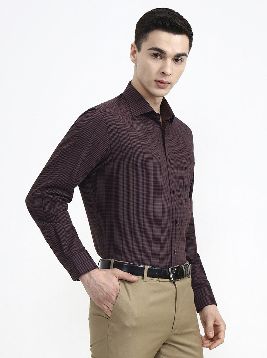 Maroon & Grey Checked Slim Fit Formal Shirt | Metal