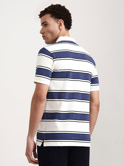 Blue & White Striped Slim Fit Polo T-Shirt | Greenfibre