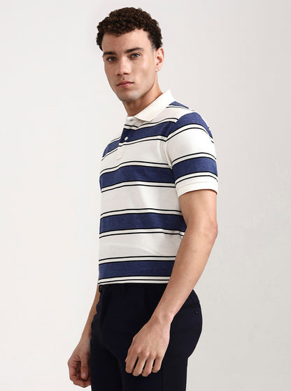 Blue & White Striped Slim Fit Polo T-Shirt | Greenfibre