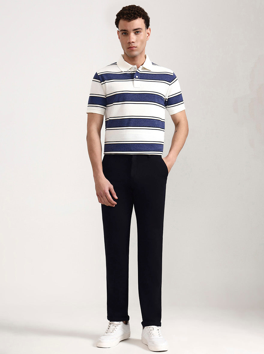 Blue & White Striped Slim Fit Polo T-Shirt | Greenfibre