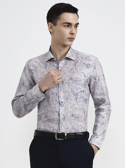 Blue Printed Slim Fit Party Wear Shirt | Wyre