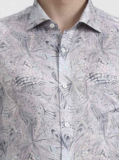 Blue Printed Slim Fit Party Wear Shirt | Wyre