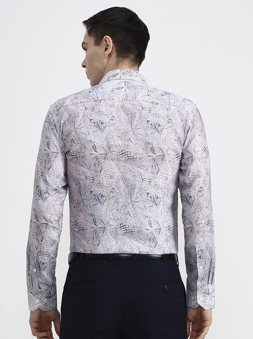 Blue Printed Slim Fit Party Wear Shirt | Wyre