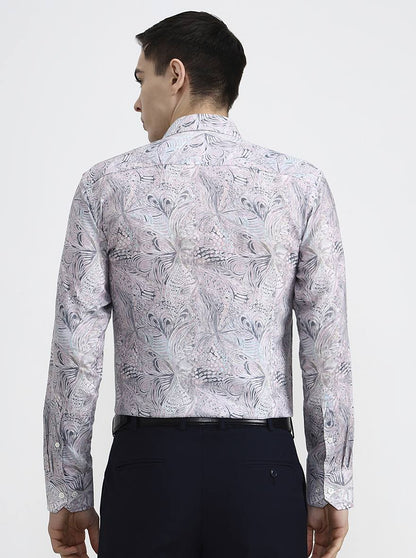 Blue Printed Slim Fit Party Wear Shirt | Wyre