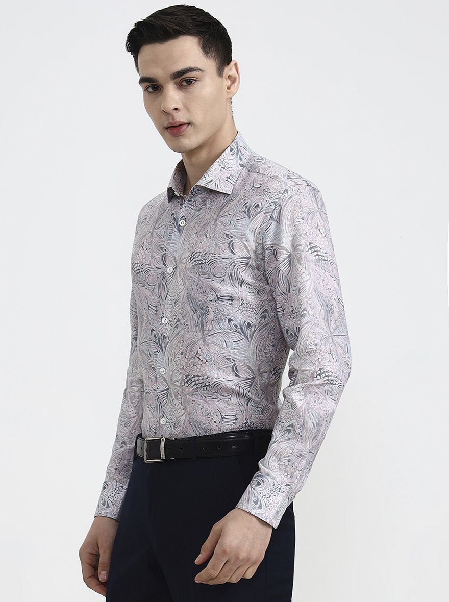 Blue Printed Slim Fit Party Wear Shirt | Wyre