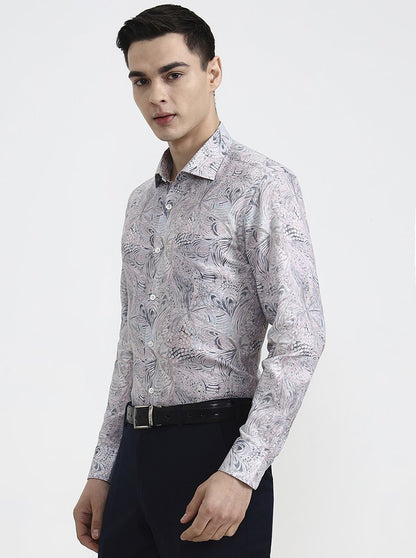 Blue Printed Slim Fit Party Wear Shirt | Wyre