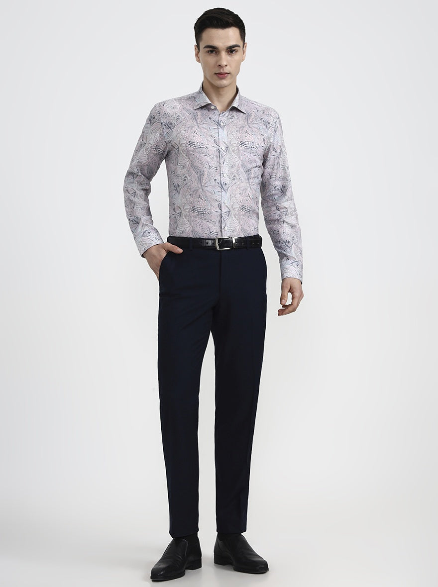 Blue Printed Slim Fit Party Wear Shirt | Wyre