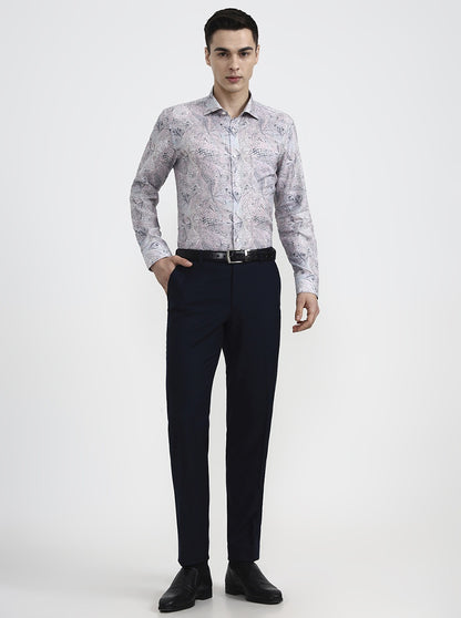 Blue Printed Slim Fit Party Wear Shirt | Wyre