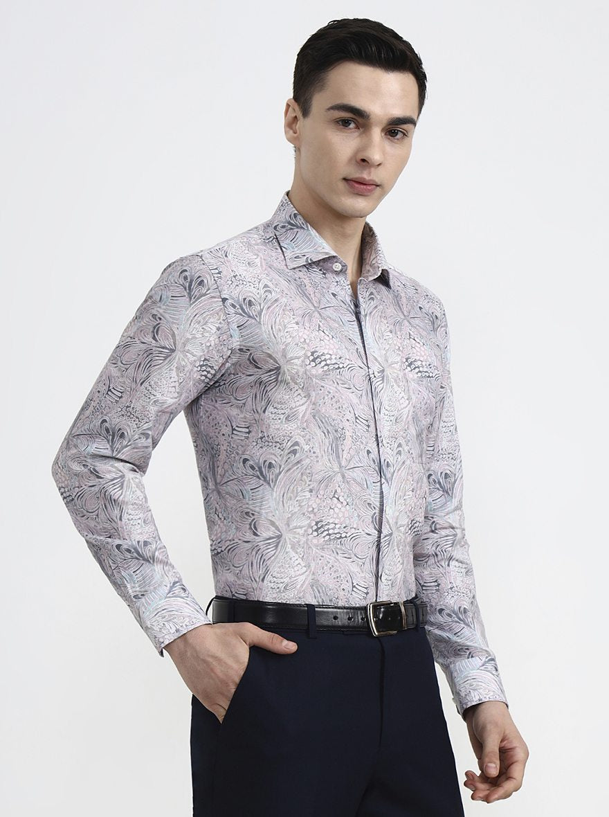 Blue Printed Slim Fit Party Wear Shirt | Wyre