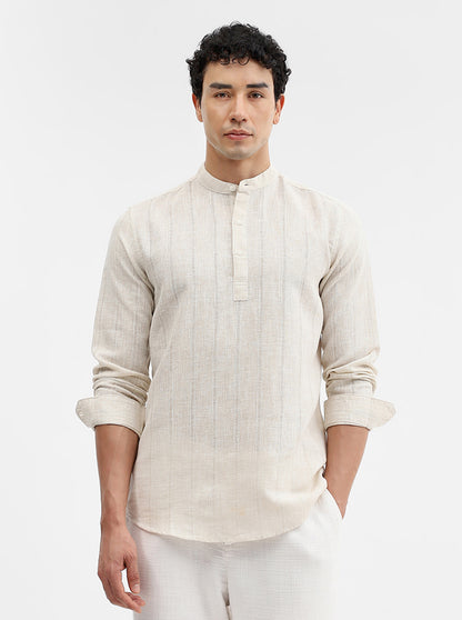 Beige Solid Slim Fit Sort Kurta | JadeBlue
