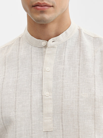 Beige Solid Slim Fit Sort Kurta | JadeBlue