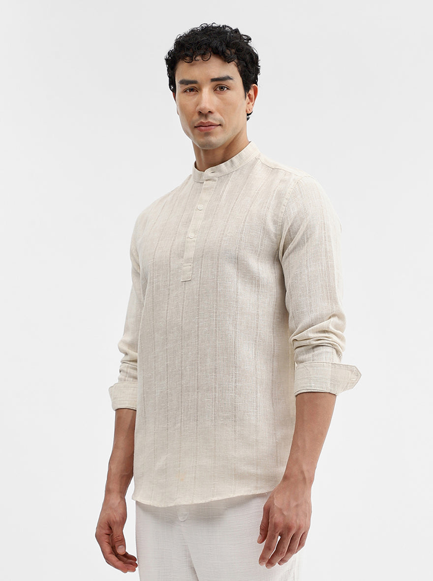 Beige Solid Slim Fit Sort Kurta | JadeBlue