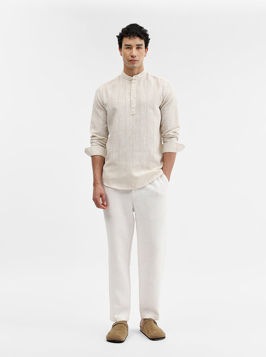 Beige Solid Slim Fit Sort Kurta | JadeBlue