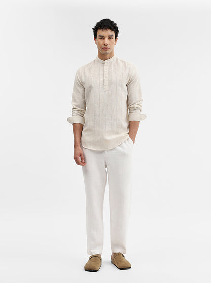 Beige Solid Slim Fit Sort Kurta | JadeBlue
