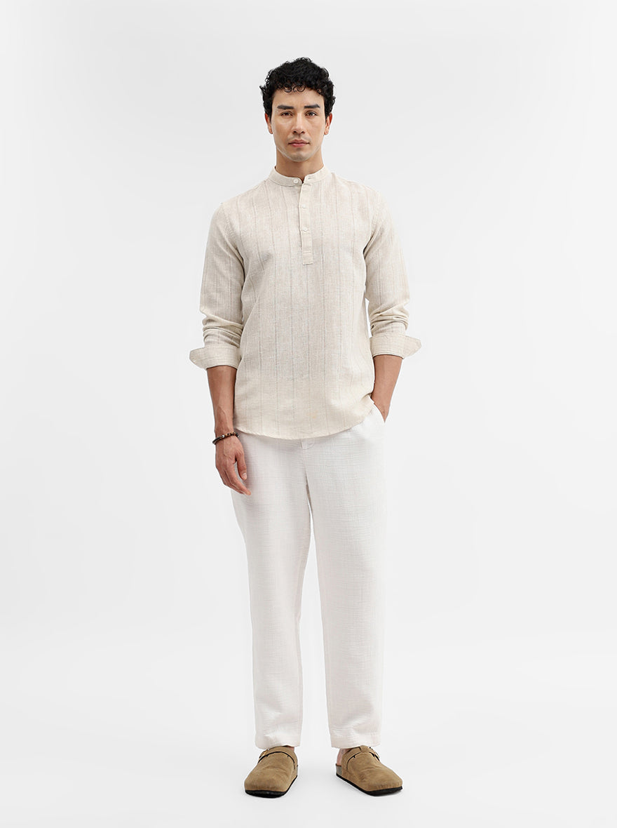 Beige Solid Slim Fit Sort Kurta | JadeBlue