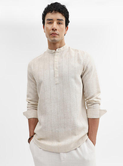 Beige Solid Slim Fit Sort Kurta | JadeBlue