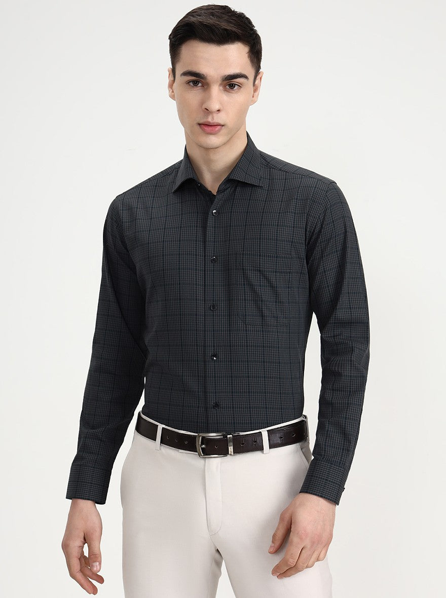 Green & Grey Checked Slim Fit Formal Shirt | Metal