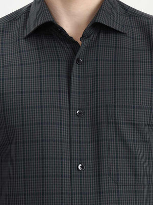 Green & Grey Checked Slim Fit Formal Shirt | Metal