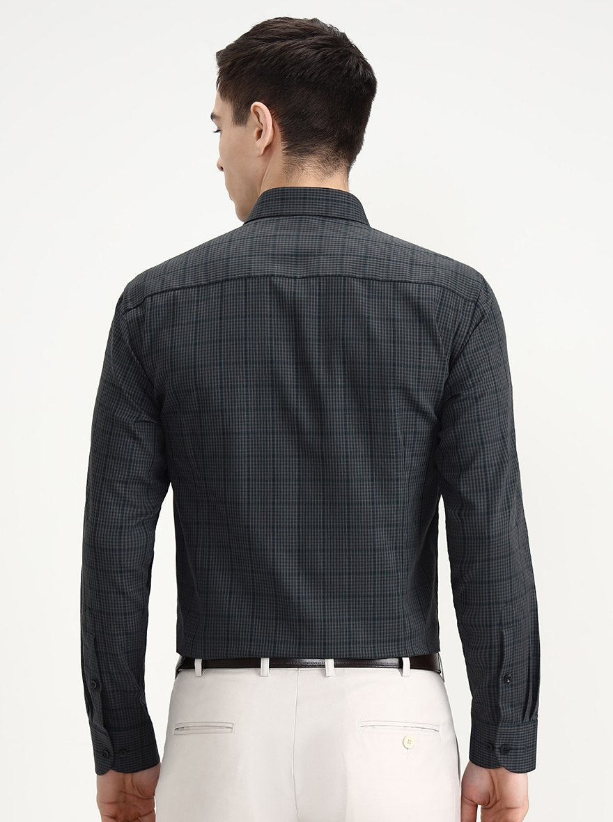 Green & Grey Checked Slim Fit Formal Shirt | Metal